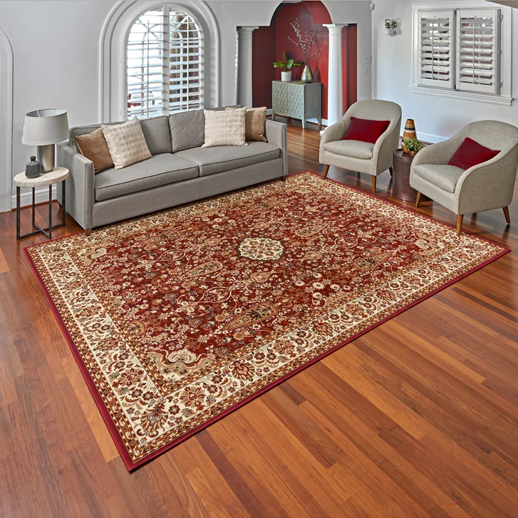 Premium modern area rug styled in a warm GTA living room